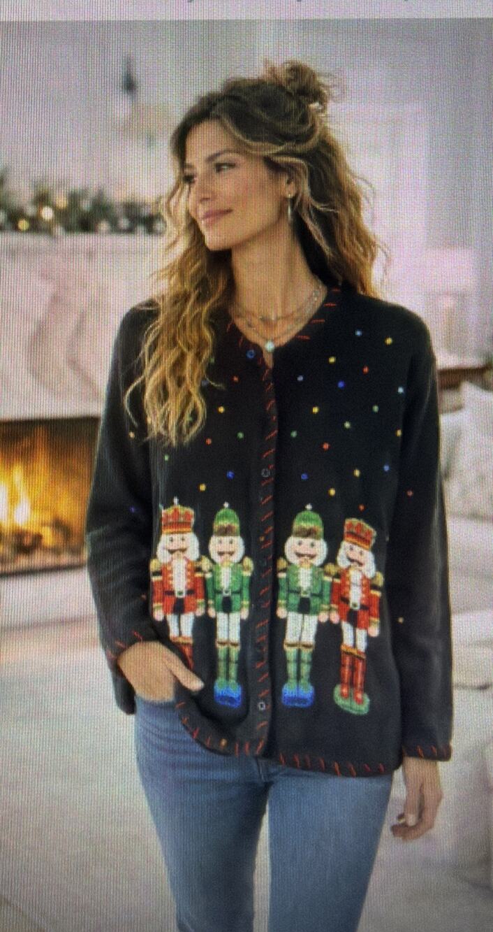 christmas 2X Tiara International Vintage Nutcracker Cardigan Sweater sequin